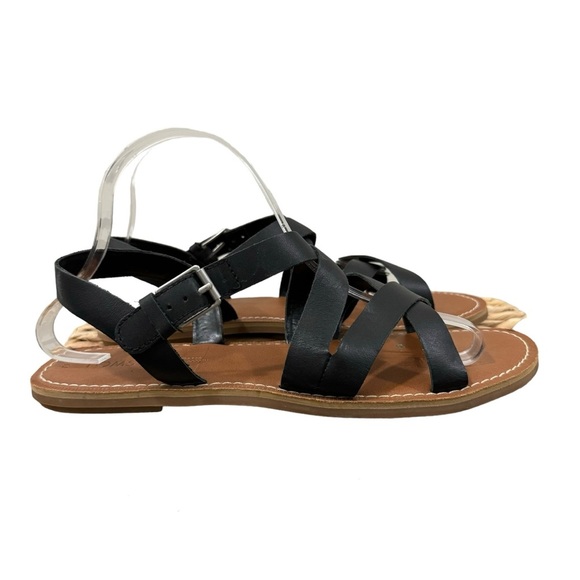 Toms Black Leather Sicily Slingback Strappy Sandals 9.5 - Picture 2 of 7